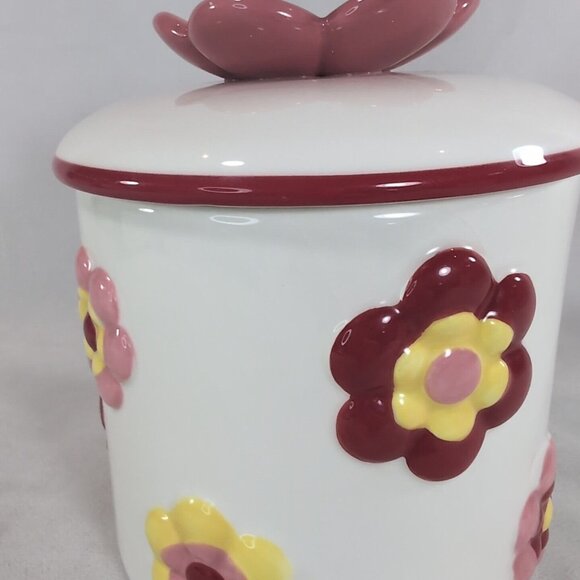 Cake Boss Flower Cookie Jar Floral Pink Yellow Beige Ceramic 2013 B008 Handpaint - Picture 8 of 10